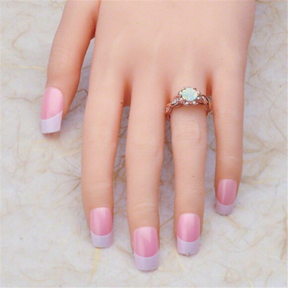 Sweet Opal Stone Pave CZ Woven Carved Beautiful Rings for Women, EVGG1334 - Picture 3 of 6